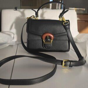 Neiman Marcus Lucine Black Contrast Leather Strap Crossbody Bag